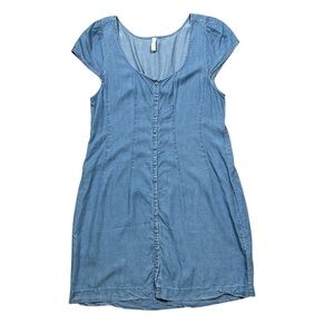 Gentle Fawn Chambray Dress Button Down Cap Flutter Sleeve Blue Size 8 EUC